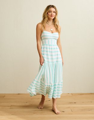 AE Striped Corset Midi Dress - Teal