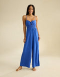 AE Tie-Front Smocked Jumpsuit - Divine Blue