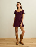 AE Short-Sleeve Plaid Mini Dress - Bordeaux