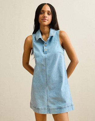 AE Denim Polo Mini Dress - Light Wash
