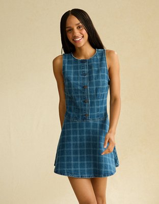 AE Plaid Denim Mini Dress - Multi