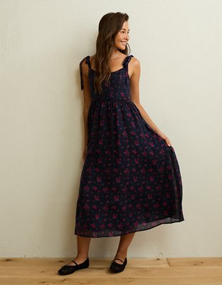 AE Scoop Neck Corset Midi Dress - Black