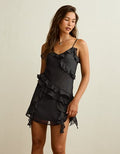 AE Asymmetrical Ruffle Mini Dress - Bold Black