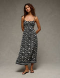AE Smocked Cutout Babydoll Midi Dress - Black