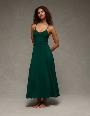 AE Sunchaser Smocked Maxi Dress - Camper Green