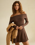 AE Off-the-Shoulder Sweater Mini Dress - Heather Fawn