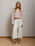 AE77 Premium Wide Crop Cuff Jean - White