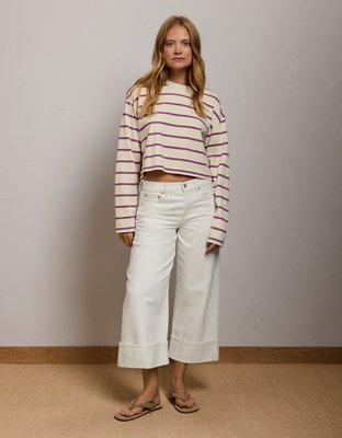 AE77 Premium Wide Crop Cuff Jean - White