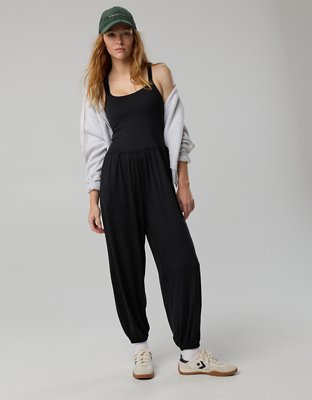 OFFLINE By Aerie The Hugger Go With The Flow Jogger Jumpsuit - True Black