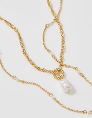 Aerie Twist Chain Pearl Necklace - Gold