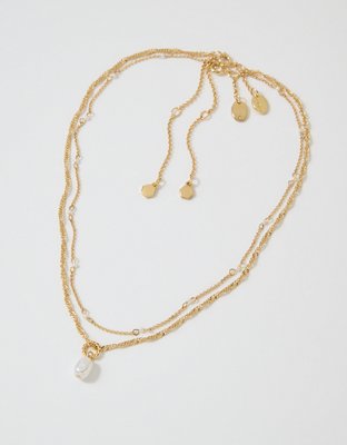 Aerie Twist Chain Pearl Necklace - Gold