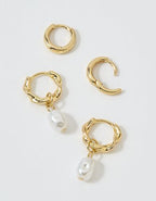 Aerie Twist Pearl Hoop Earrings 2-Pack - Gold