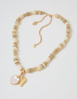 Aerie Chunky Beaded Charm Necklace - Natural