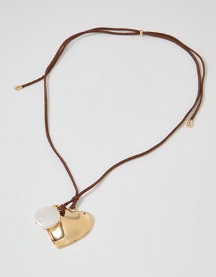 Aerie Suede Long Pendant Necklace - Gold