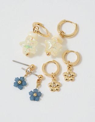 Aerie Flower Charm Earring 3-Pack - Gold