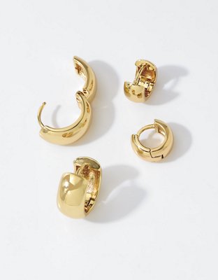 Aerie Chunky Huggie Basic Hoop Pack - Gold