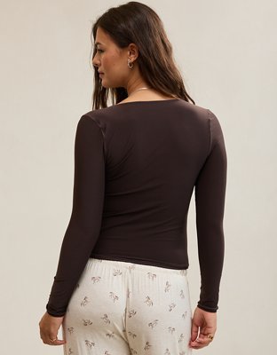 SMOOTHEZ Long Sleeve Ruched Top - Deep Earth