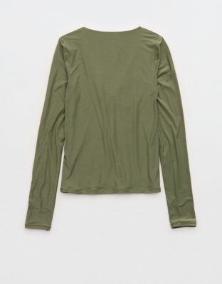 SMOOTHEZ Long Sleeve Ruched Top - Olive Fun