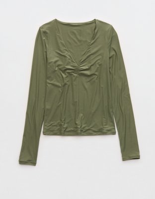 SMOOTHEZ Long Sleeve Ruched Top - Olive Fun
