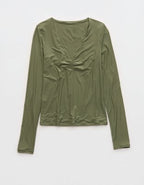 SMOOTHEZ Long Sleeve Ruched Top - Olive Fun