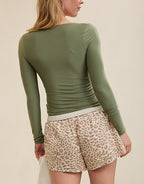 SMOOTHEZ Long Sleeve Ruched Top - Olive Fun