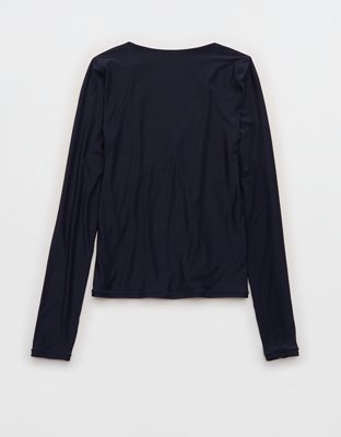 SMOOTHEZ Long Sleeve Ruched Top - Navy