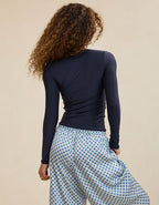 SMOOTHEZ Long Sleeve Ruched Top - Navy