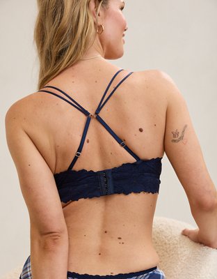 Show Off Rosey Lace Padded Plunge Bralette - Navy