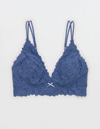 Show Off Rosey Lace Padded Plunge Bralette - Marbled Blue