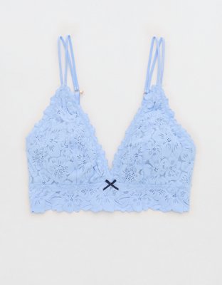 Show Off Rosey Lace Padded Plunge Bralette - Cloudy Blue
