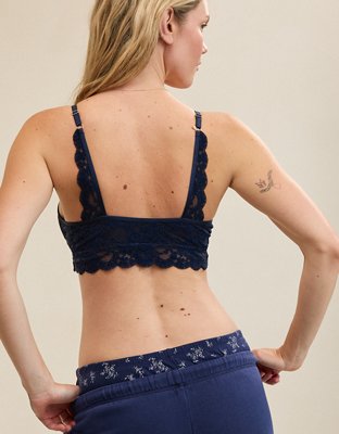 Show Off Chenille Lace Push Up Bralette - Navy