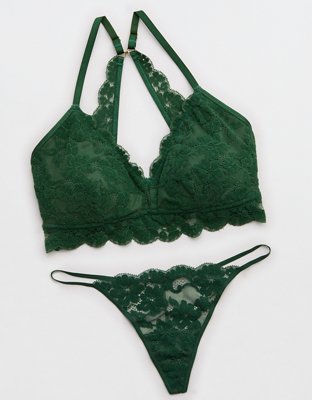 Show Off Chenille Lace Push Up Bralette - Rugged Green