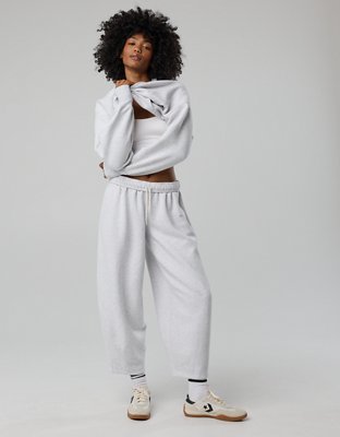 OFFLINE By Aerie Cloud Fleece Barrel Leg Pant - Light Heather Gray