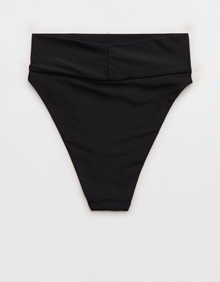 Aerie High Cut Cheeky Bikini Bottom - True Black