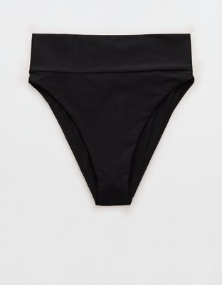 Aerie High Cut Cheeky Bikini Bottom - True Black