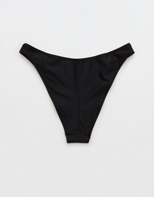 Aerie Mid Rise Cheeky Bikini Bottom - True Black