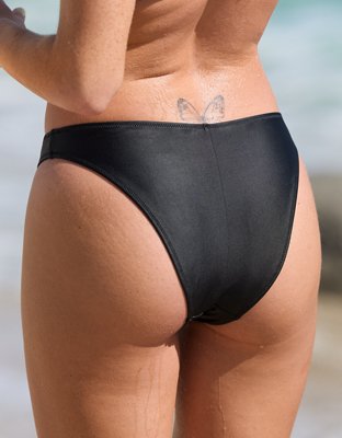 Aerie Mid Rise Cheeky Bikini Bottom - True Black
