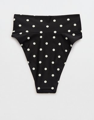 Aerie High Cut Ruched Cheeky Bikini Bottom - True Black