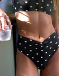 Aerie High Cut Ruched Cheeky Bikini Bottom - True Black