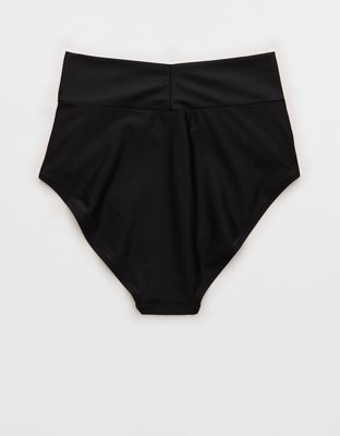 Aerie High Rise Full Coverage Crossover Bikini Bottom - True Black