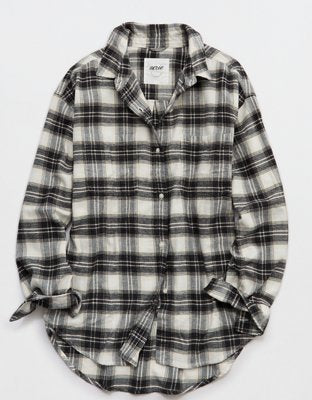 Aerie Anytime Fave Flannel Oversized Shirt - Smoked Gray