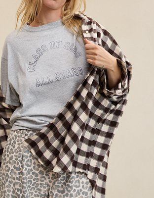 Aerie Anytime Fave Flannel Oversized Shirt - Cake Batter