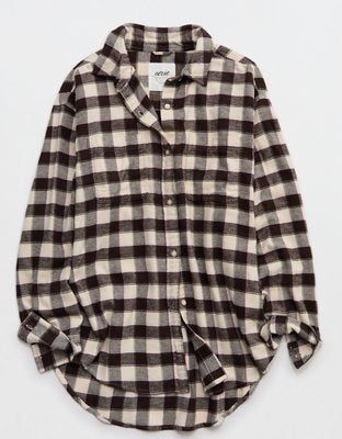 Aerie Anytime Fave Flannel Oversized Shirt - Cake Batter
