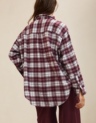 Aerie Anytime Fave Flannel Oversized Shirt - Deep Ruby