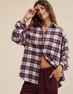 Aerie Anytime Fave Flannel Oversized Shirt - Deep Ruby