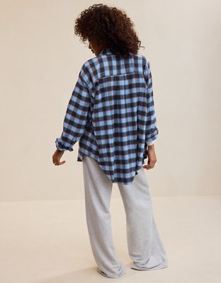 Aerie Anytime Fave Flannel Oversized Shirt - Horizon Sky