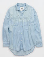 Aerie Anytime Fave Woven Shirt - Light Blue