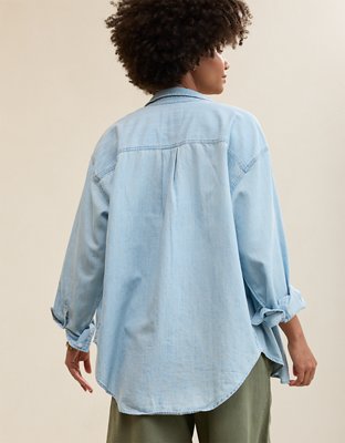 Aerie Anytime Fave Woven Shirt - Light Blue
