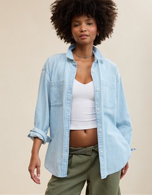 Aerie Anytime Fave Woven Shirt - Light Blue