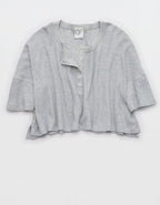 OFFLINE By Aerie Wow! Waffle Cropped Henley Short Sleeve T-Shirt - Medium Heather Gray